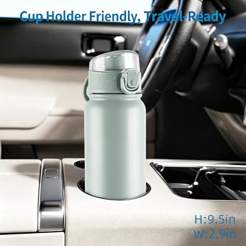 Image of GOPPUS Insulated Water Bottle 20oz Stainless Steel BPA-Free Sports Bottle Ideal for School and Travel Silicone Spout Lid Prevents Leaks, Sweat, and Dust (Light green)