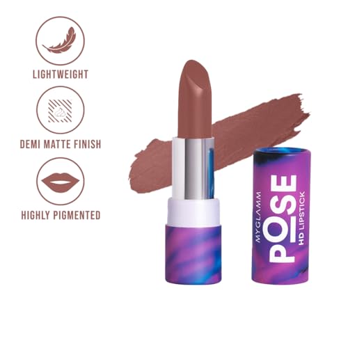 Image of MyGlamm POSE HD Lipstick-Muted Brown (Brown)-4 gm | Matte Lipstick | Enriched with Moringa oil & Vitamin E | Long-lasting & Moisturising