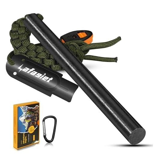 Lafagiet Haste de ferro de 10 cm, pederneira perfurada e ferramenta de sobrevivência de incêndio de aço, kit EDC com apito, cordão de paracorda, ferrocério de 10 cm (comprimento) x 0,9 cm (diâmetro)