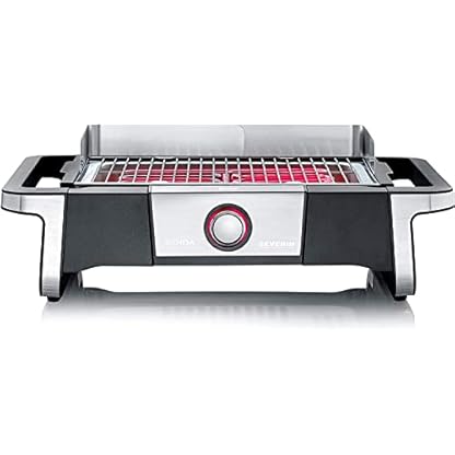 SEVERIN SENOA BOOST Elektrogrill für drinnen und draußen, Tischgrill mit schnellem Grillstart bis 500 °C, Balkon Grill mit SafeTouch-Oberfläche, Edelstahl/Schwarz, PG 8113