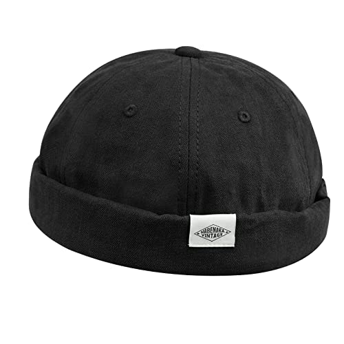 Clakllie Cap Ohne Schirm Herren Rollrandmütze Hafenarbeiter Mütze Original Dockermütze Kopfbedeckung Seemannskappe Beanie Fischermütze Miki Hat Kurz,CT84-Black