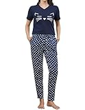 Tefola Pijama Mujer Algodón de Conjunto Pijamas Ropa para Dormir de 2 Piezas, Manga Corta y Pantalones, Suave y...