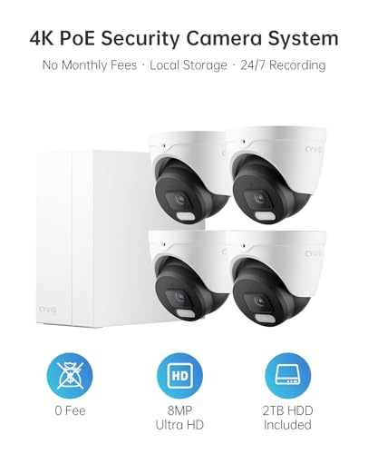 Image of 4K PoE Camera System, 4Pcs 8MP Outdoor Turret Home Security Cameras with AI Detection, 24-7 Recording, Color Night Vision, No Subscription, IP67 Waterproof, 4K 8CH NVR with 2TB HDD (N2834D)
