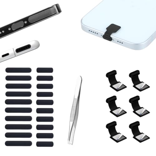 Image of MAK Type C Charging Port Adhesive Dust Protection Caps Dust Plugs Black (6Pc) with Dustproof Net Stickers for Speaker Mesh Combo (10S+10L), Free Forceps, Compatible with Mobile, Tablet (Combo)