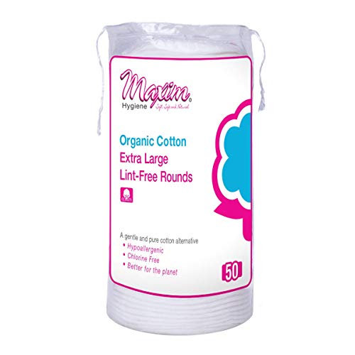 Organic Makeup Remover Pads by Maxim (50 Count): Extra Large 100% Natural White Cotton Rounds - Hypoallergenic for Sensitive Skin - Chlorine Free, Chemical Free