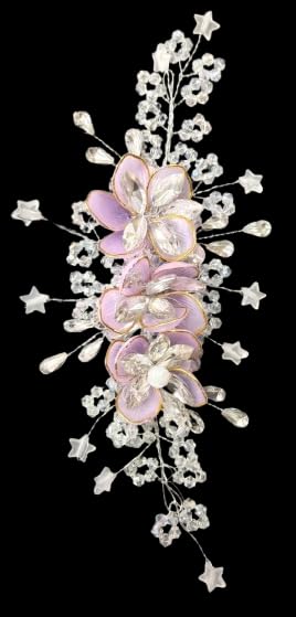 Bridal Hair Vine, White&Puple Crystal Flower with Pearl Beads, Metal Floral Hair Accessory for Wedding and Special Occasions, 10 cm Romantic Style