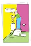 NobleWorks - 1 Funny Cartoon Card for Birthdays - Humor Bday Comic, Notecard with Envelope - Hiding Cat C6189BDG