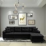 HomSof Modern Modular L-Shaped Sectional Chaise Longue, Convertible Corner Sofa with Armrest Storage for Living Room, Black Fabric|5-seat