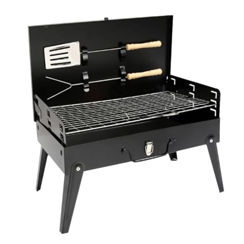 VALICLUD Estufa Portátil para Barbacoa Plegable Tipo Caja 44X27X47 CM con Altura Ajustable y Utensilios para Barbacoa Desmontable para Camping Pesca y Actividades al Aire Libre