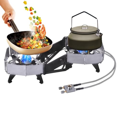 Estufa de camping de 2 quemadores,Hornilla de camping con dos quemadores | Quemador portátil para cocinar al aire libre | Batería de cocina plegable al aire libre para parabrisas de alto rendimiento