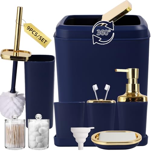 XLHOMO Navy Blue Bathroom Accessories Set, Blue and Gold Bathroom
