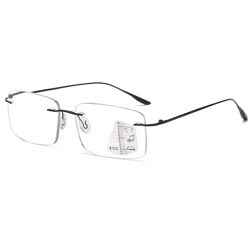 VEVESMUNDOFrameless Reading Glasses Metal Rimless Large Clear Frame Blue Light Blocking Glasses For Men Women