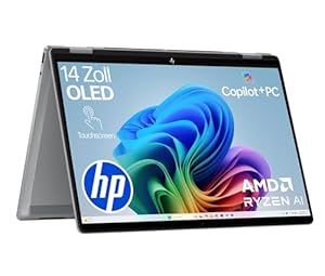 HP OmniBook X Flip 2in1 Next Gen AI Laptop | AMD Ryzen AI 7 350 (8C) | dedizierte NPU für KI | 50 NPU Tops | Copilot+ PC | 14" WUXGA 1920x1200 Touchscreen | 16GB | 512GB SSD | Win11 | QWERTZ | Silber
