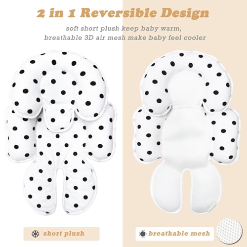 Image of Infant Car Seat Insert, 2 in 1 Carseat Head Neck Pillow for Newborn, Breathable Baby Carriage Pad with Strap Covers, Fit Car Seat, Stroller, Bouncer, Polka Dot