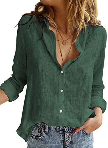 BLENCOT Damen Bluse Langarm Hemden Casual V-Ausschnitt Roll Up Ärmel...