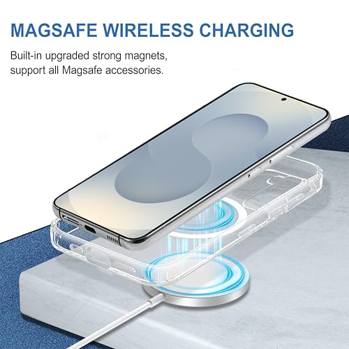 Image of CEDO Cover for Samsung Galaxy S25 Plus (5G) | Compatible with MagSafe Wireless Charging | Designed with Magnetic Lock Shockproof Phone Bumper Transparent Back Case Cover (Transparent)