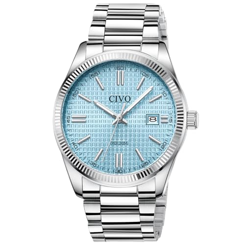 CIVO Analog Mens Watches Silver: Wrist Watch with Date - Dress Stainless Steel Watch Gifts for Husband Father at Birthday Anniversary