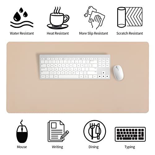 Image of Bloss Leather Desk Pad, Mouse Pad, Non-Slip Desk Protector Mat, 31.5x15.7 Inches, Beige