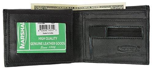 Marshal Men's premium leather flap up id zippered coin pocket bifold wallet