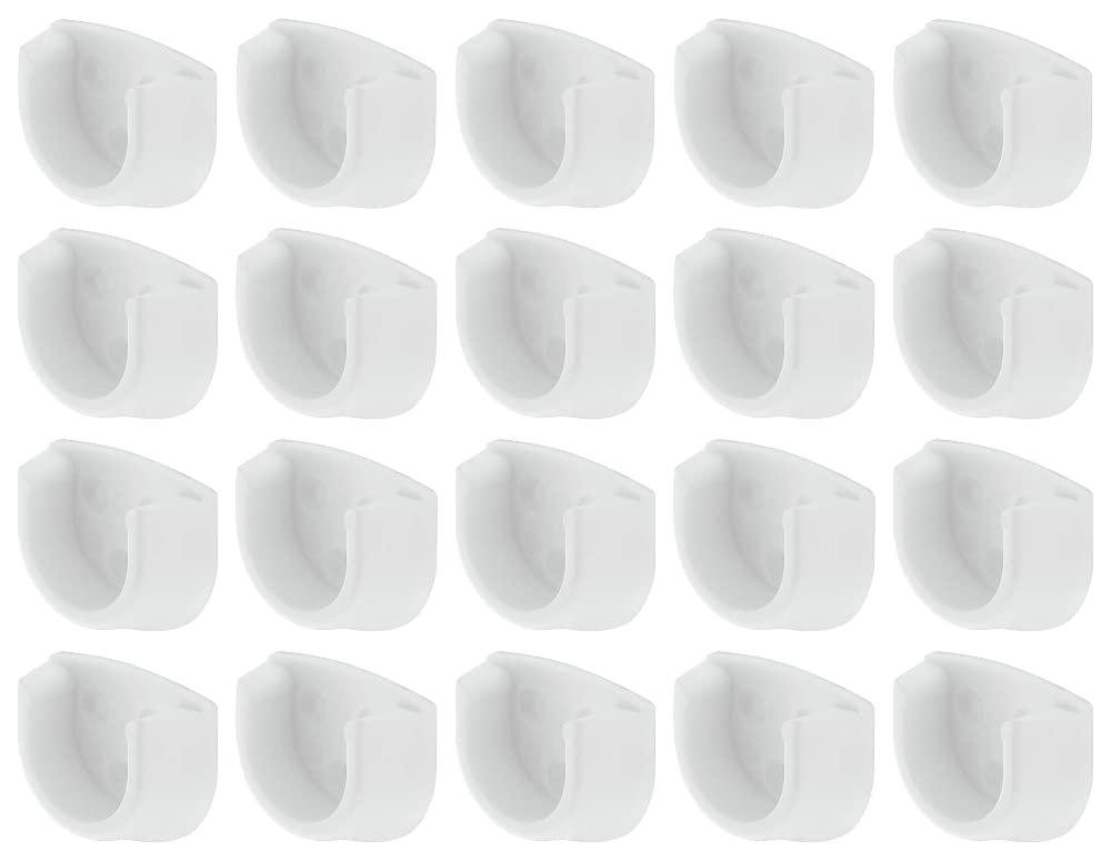 White Rail End Supports Brackets for use with Oval Wardrobe Rails Poles 20mm x20