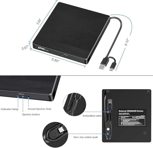 Unidad Externa CD/DVD USB 3.0 y Type-C para Laptop miniatura 4