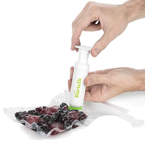 Bartelli Vacuum Food Sealer Valve System - For use with any bag or foods original packaging. Reusable bundle includes Pump, Seals, Valves, and Unnecessary Bags