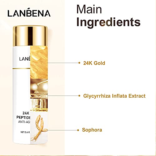 24k Gold Lanbena Peptide Toner Face Toner Pure Organic Natural Hydration & Moisturising Face Peptide Toner for All Skin Types Easy to Use / As Shown / 100 ml - Image 5