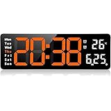 Wnicek 13インチ大画面 デジタル時計 壁掛け 卓上 大文字 大型 目覚まし時計 気温/日付表示 アラーム カウントダウン カウントアップ ストップウォッチ リモコン付き USB給電 明るさ調節でき オレンジ リビングルーム/キッチン/ガレージ/ファームハウス/オフィス/ストレージ/教室/ジムに適用