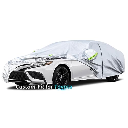 Image of Custom-Fit for Toyota Car Cover, 7 Layers Car Cover Waterproof All Weather for Automobiles, Outdoor Full Cover Rain Sun UV Protection with Zipper (for Toyota Camry)