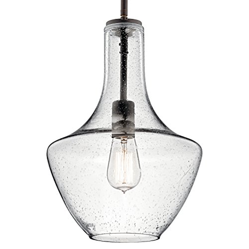 Kichler Everly 15.25" 1 Light Bell Pendant Clear Seeded Glass Olde Bronze® #TOP1