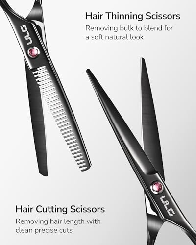 Image of ULG Hair Cutting Scissors Thinning Shears Kit Professional Barber Hairdressing Texturizing Salon Razor Edge Scissor Japanese Stainless Steel 6.5 inch Black