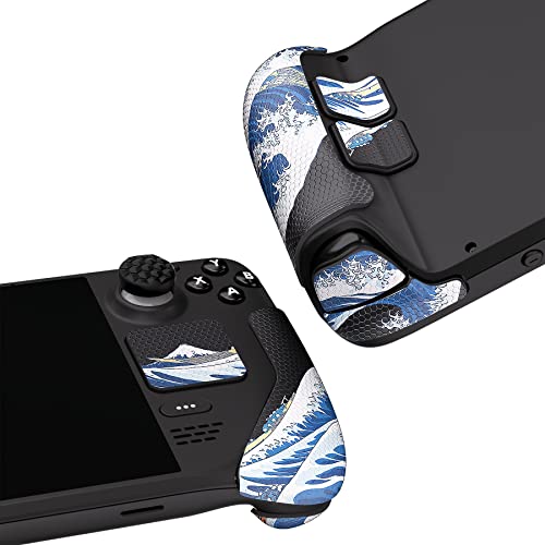 Image of PlayVital Professional Textured Soft Rubber Pads Handle Grips for Steam Deck LCD & OLED, Trackpads Skin Grip Enhancement Back Button Protective Stickers Set with Thumb Grip Caps - The Great Wave