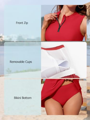 Maillot de bain fermeture éclair devant style col haut et couvrance totale