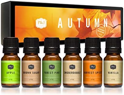 P&J Fragrance Oil Autumn Set | Brown Sugar, Apple, Harvest Spice, Vanilla, Forest Pine, and Snickerdoodle Candle Scents for Candle Making, Freshie Scents, Soap Making Supplies, Diffuser Oil Scents