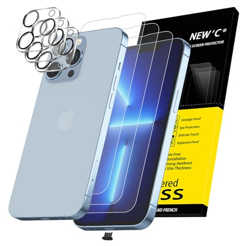 NEWC 3x for iPhone 13 Pro Screen Protector (6.1 inches)+ 3x Camera Lens Protector Sensor Protection + Dust Plug - Case Friendly Tempered Glass Film Ultra Resistant