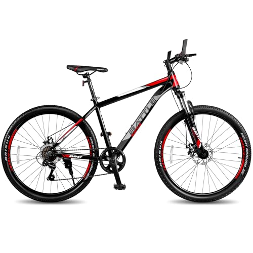 Image of Vaux Battle 518 26T Gear Cycle for Men with 17 inch Alloy Frame & 7 Speed Shimano Gears, MTB Cycle with Gears with Double Disc Brakes & Front Lockout Suspension, Ideal Height 4ft 8inch+ (Red)