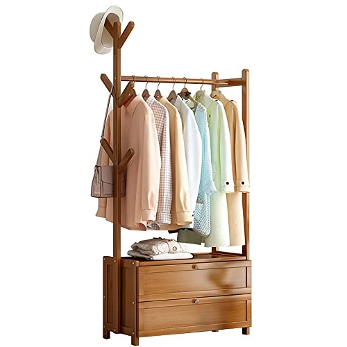 IMYOGI Perchero de bambú con riel para Ropa, con cajón de 2 Niveles, para Dormitorio, 50/70/80/100 cm