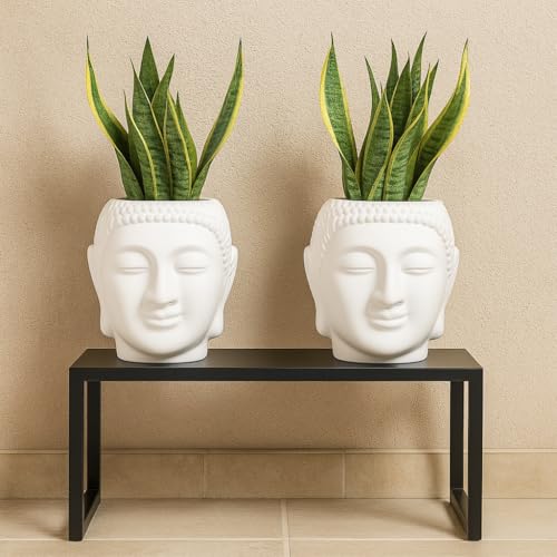 Image of Bianco Buddha Pot Plastic White Flower Pot /Plant Pots for Home Decor, Washroom and Office Decor (Set of 2)
