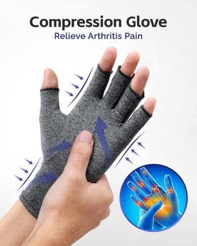 Image of FEATOL Compression Arthritis Glove with Wrist Brace, Comfortable Fingerless Carpal Tunnel Hand Gloves for Women Night Support, Pain Relief for Rheumatoid Arthritis, Work, Typing - Left Hand, Medium, Black