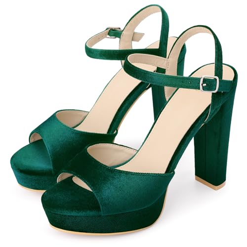 Allegra K Allegra K Women's Chunky High Heels Slingback Strap Platform Heel Green Sandals 6 m US