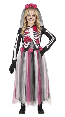 FIESTAS GUIRCA Disfraz de La Catrina Rosa - Vestido largo y Diadema con Flores para Niñas de 7-9 Años