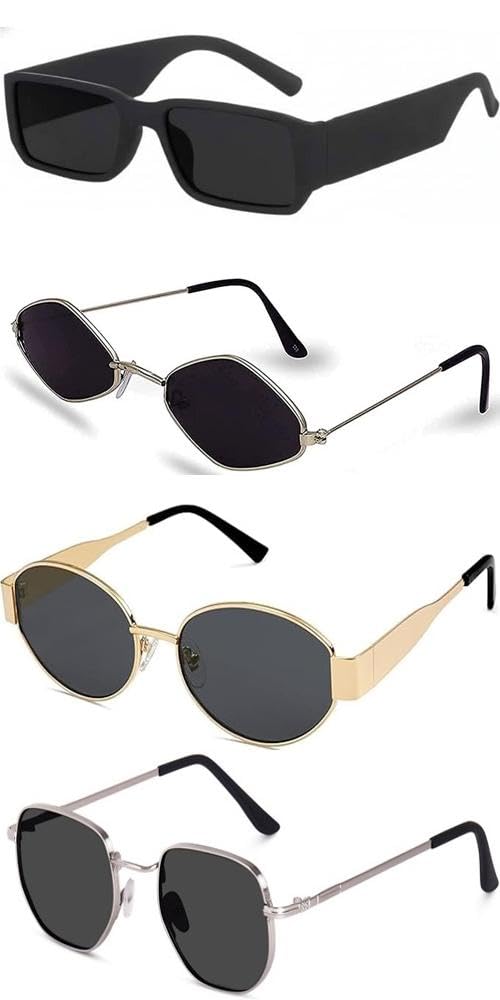 Unisex Square Sunglasses Set - 4 Pack, Black Sunglass Combo, Men & Women Goggles -705-image-9
