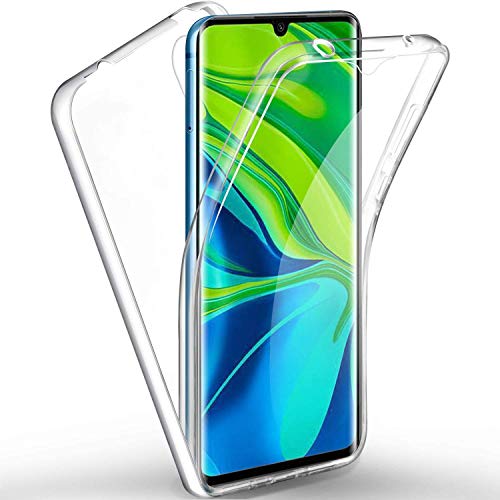 COPHONE® - Cover 360 compatibile con Xiaomi Mi Note 10, 100% trasparente 360 gradi, protezione integrale anteriore morbida + posteriore rigida