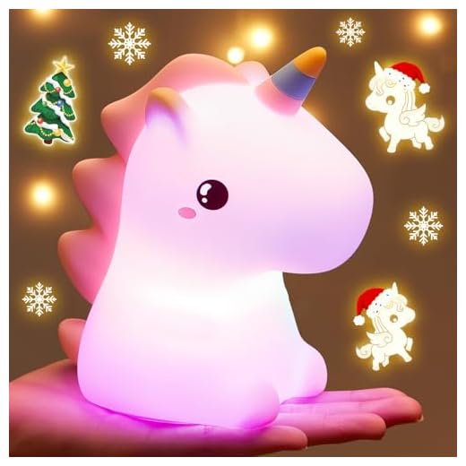 One Fire Luz nocturna infantil de unicornio, 16 colores, Kawaii, lámpara de noche LED, lámpara de noche para habitación de bebé, luz de lactancia, luz regulable táctil para regalos de unicornio, para