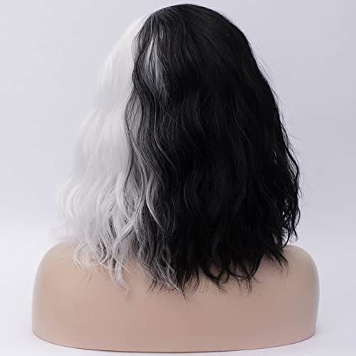 Image of BERON 14 inch Women Girls Short Curly Bob Wavy Wig Body Wave Halloween Cosplay Daily Party Wigs (Black and White)