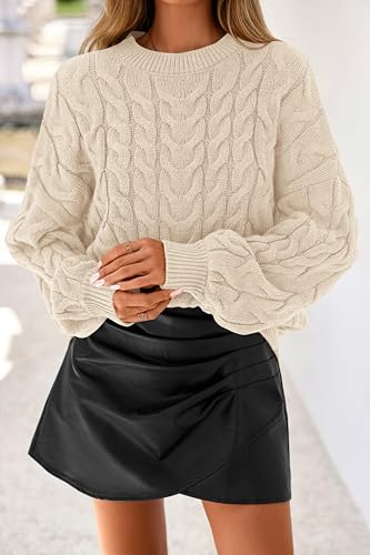 dowerme Women's Oversized Sweaters 2025 Long Sleeve Crewneck Cable Knit Chunky Pullover Cute Fall Outfits Winter Clothes3