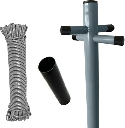 Javco Washing Line Post Pole - Heavy Duty Galvanised Washing Line Post Pole - Clothes Post With Socket, Rope, 2.4m Steel Clothes Line, Home Garden Laundry Towel Dryer, Outdoor Clothing Drying Rack