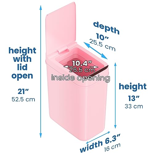 Image of iTouchless 3 Gallon Pink Sensor Bathroom Trash Can, 10 Liter Slim Small Automatic Touchless Garbage Bin with Lid, Smart Narrow Motion Commercial Control Waste Basket for Office, Bedroom