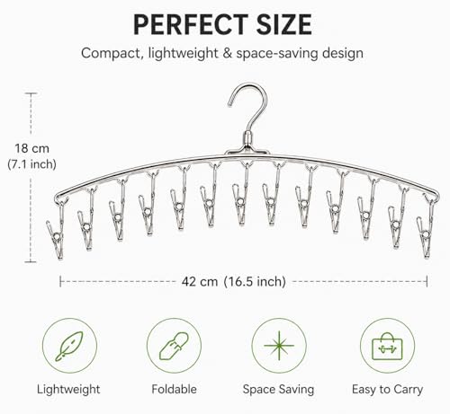 Image of PUREAGLE Premium Clips for Clothes Drying | Stainless Steel Cloth Dryer Hanger 12 Clips | Clothes Drying Stand Hanger for Socks, Baby Clothes, Undergarments | Rustproof Heavy Duty