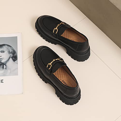 Image of Platform Loafers for Women Chunky Heel Lug Sole Loafers Slip ons Round Toe